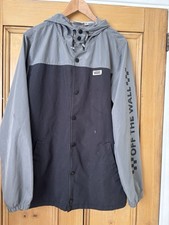 VANS Mens Jacket M Black Grey Hooded Long Sleeve Zip Pockets Lightweight