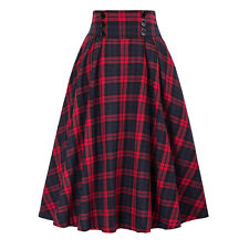 Skirt Check Plaid Long Maxi Skirt High Waist Dresses Women's Tartan Swing A-Line