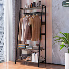 Industrial Open Wardrobe Clothes Rail Rack Bedroom Rustic Wood Metal Frame Shelf