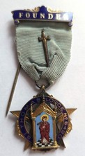 MASONIC FOUNDERS JEWEL TYLER 1933 Hallmarked Silver St Thomas LODGE 5420 Enamel