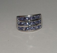 QVC 9ct White Gold 3 Row Tanzanite Ring Size J