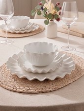12  Piece White Ruffle Dinner