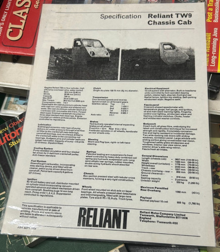 Reliant tw9 ant - 750, sheet