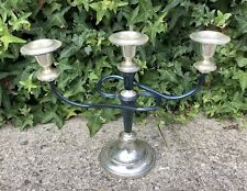 VINTAGE SILVER & BLUE METAL FINISH TABLE CANDELABRA ~ WEDDING DECOR SHABBY CHIC