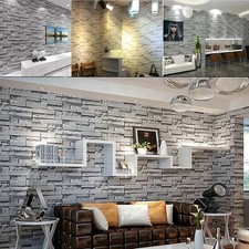 Realistic 3D Brick Effect Wallpaper Slate Stone Grey Vintage Textured Decor