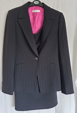 Planet - Women's Two Piece Suit Black with Pink Pinstripe - Size UK 8 Skirt 10