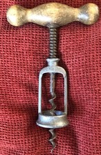 Antique Corkscrew Wine Bottle Opener. Spring Assisted with Hardwood Handle