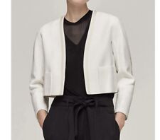 ME+EM Jacket Size 10 White Bolero Collarless Tailored Cropped Short Blazer