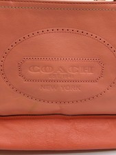 Coach New York Coral Leather Tote Bag with Beige Handles - Preowned