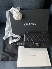 Chanel Mini Classic Flap Bag - Black Lambskin / Champagne Hardware Box + dustbag