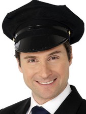 Adult Chauffeur Prom Limousine Driver Black Peaked Cap Hat Fancy Dress Costume