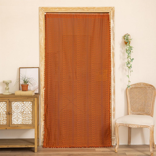 Terracotta boho lace curtains - terracotta,
