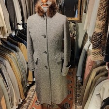 Ladies Vintage 12 Tweed Fur Collar Check Wool Cloak Jacket Over Coat 50s Italian