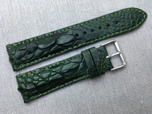 Green leather watch strap - leather,