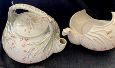 Irish Belleek Grass Pattern Tea Kettle Second  Black Mark Period