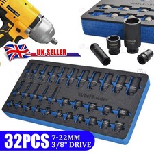 3/8"Dr DEEP & SHALLOW IMPACT SOCKET Set 7-22MM 6pt Hex Sockets Set 32PC EVA foam