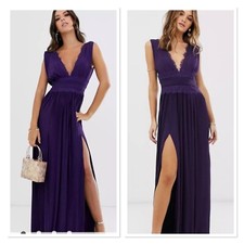 BNWT Purple ASOS DESIGN Premium Lace Insert Pleated Maxi Evening Dress UK 10 £60