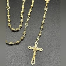 Solid 14K Yellow Gold Beaded Rosary Necklace weighs 12.56 Grams Brand new