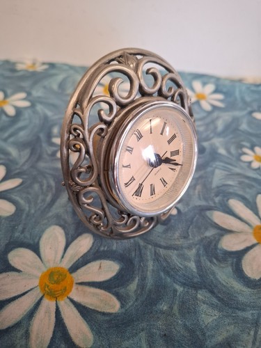 Ornate pewter look desk - pewter, clock
