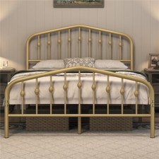 Metal Platform Bed Frame with Crown-inspired Design Headboard for Home Furniture