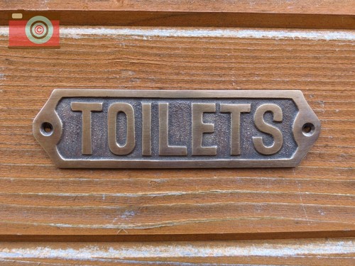 Brass toilets sign plaque - sign,