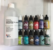 Box of part used alcohol inks, unopened 500ml alcohol, balloon puffer. £10