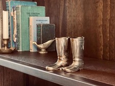 Retro vintage silver plated grenadier riding boots drinks measures shot glasses