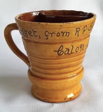 VERY RARE EARLY JONES 1904 EWENNY POTTERY SHAVING MUG WITH  INSCRIPTION H HUGGET