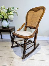 Edwardian Ladies Rocking Chair Cane Back Padded Seat Studded Edge FREE Postage 