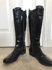 Clarks black vinyl PVC patent leather knee high riding boots size 6 D EUR 39