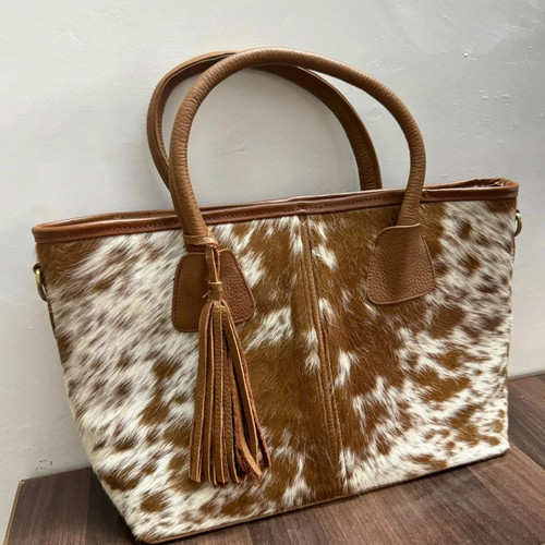 Handmade cowhide leather tote - cowhide,