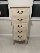 Solid Pale Mango Wood French Decorative Style Tall Boy - Chest of 5 Drawers