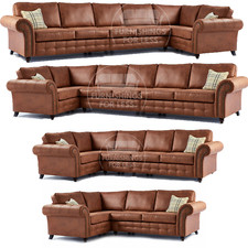 Oakland Chesterfield Tan Brown Large Leather Corner Sofa 7 Seater Premium Suite