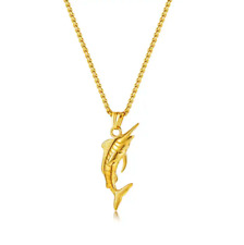 Mens Fish Pendant Necklace Stainless Steel Saw-Fish Animal Theme 55cm Chain