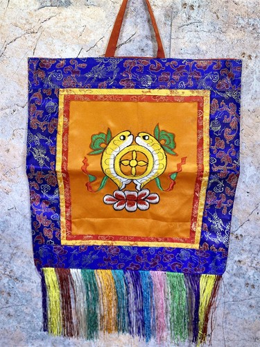 Golden fishes buddhist brocade - buddhist,