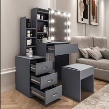 Dressing Table With Led Mirror Drawers Stool Set Makeup Desk Vanity Table Lights