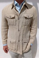 Benetton Men's Beige Linen Field Safari Jacket Size 38 R UK Vintage RRP £250