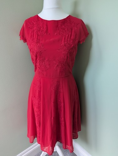 Monsoon red embroidered - embroidered, dress