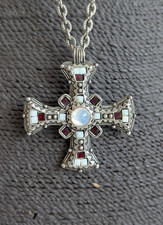 Miracle Pendant Necklace Scottish Celtic Cross Red White Glass Signed