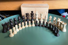 Vintage Wooden Chavet Chess Set Pieces 61mm King Wooden Box, B/200