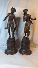 Pair Of 19th Century Bronzed Spelter Figures Titled "Roseau Moussu" C H Perron