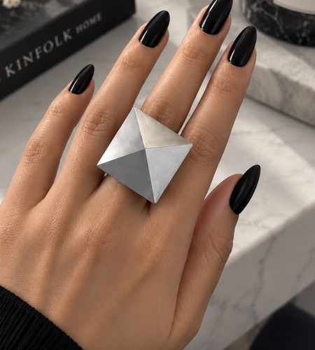 Silver geometric pyramid ring - silver,