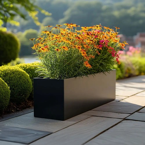 Zinc galvanised trough planter - galvanised,