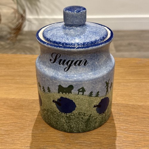 Arthur wood blue sheep - wood, lidded