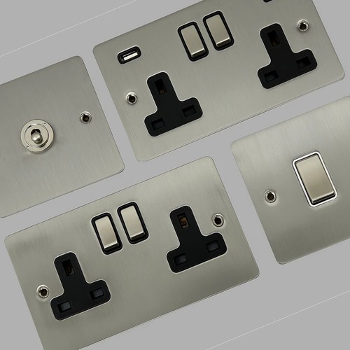 Flat brushed steel sockets - sockets, and