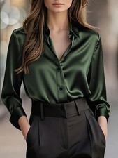 Women Silk Satin Shirt Ladies