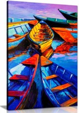 Blue Oil Painting Boats & Sea