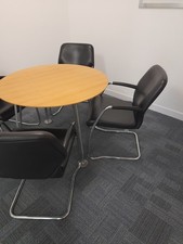 Walnut Office Desks Heavy Duty Meeting Table & 4 Real Leather Boss Chairs