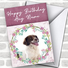 French Spaniel Dog Pink Floral Animal Personalised Birthday Card