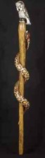 Wooden walking stick hand carved cobra snake & owl handmade wooden walking cane